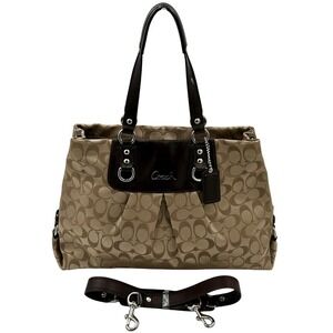 Coach Signature C Pleated Tote Bag Khaki Brown F15510 Convertible Strap Y2K Bag